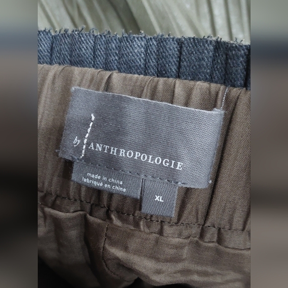 Anthropologie Vegan Leather Pleated Skirt Moss Green Lined Raw Hem Elastic Waist - Picture 11 of 12